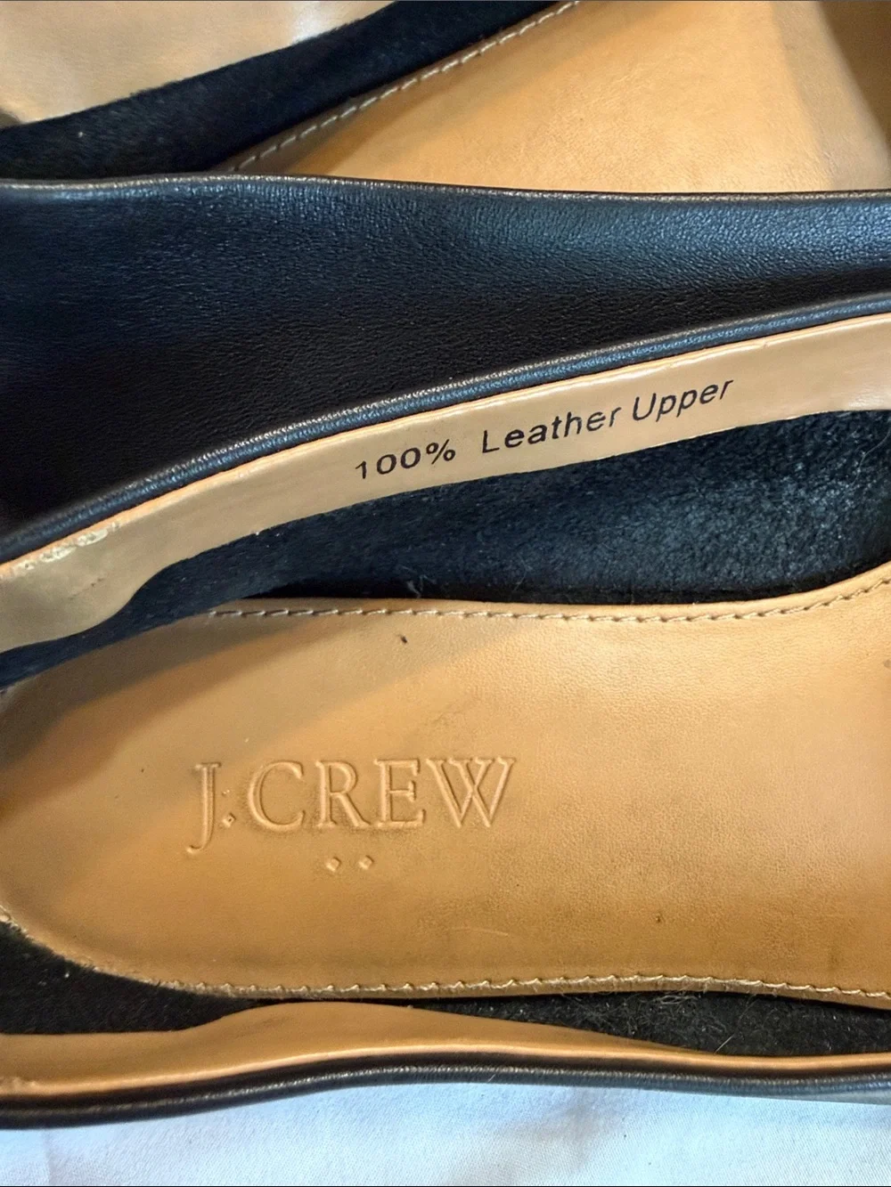 J. Crew Black Pointed Leather Slip-On Flats